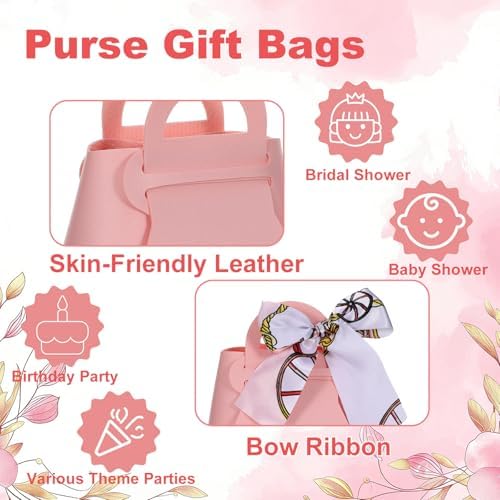 Douaowoc 36 Pcs PU Leather Purse Gift Bags with Handles Ribbon Purse Party Favor Bags for Baby Showers Birthday Wedding Candy (Pink) - Image 3