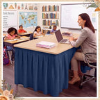 Tingjoo Dark Blue 9 ft X 30'' Teacher Desk Skirts Linen Textured Desk Tablecloth Skirts Pleated Office Decor Back to School Supplies for Classroom School Office Rectangular Round Table Cover - Image 6