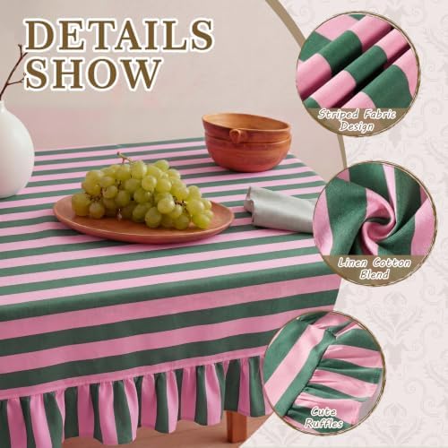 Tudomro Striped Tablecloth, Rectangle, Pink, Grass Green, 84'' X 60'' - Image 5