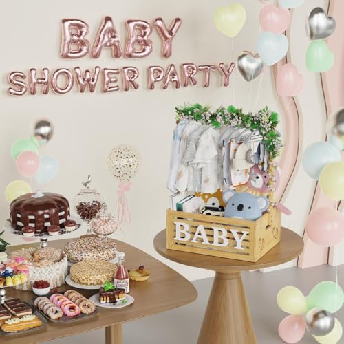 BAMBOOHOMIE Baby Shower Crate Closet, Baby Baskets with Hangers Handle, Baby Crate Box for Baby Shower, Welcome Gift Basket for Newborn Baby, Pregnancy Gift for New Parents (Natural, Large Size) - Image 6