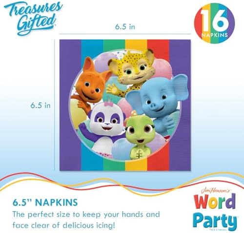 Treasures Gifted Officially Licensed Jim Henson’s Word Party Birthday Supplies - Serves 16 Guests Dinnerware Classic Set Word Party Birthday Decorations - Word Party Decorations Plates Napkins & Cups - Image 4
