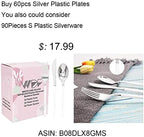 WDF 60pcs Silver Plastic Plates-Baroque White &Silver Plates for Upscale Parties &Wedding-including 30Plastic Dinner Plate 10.25inch, 30 Salad Plate 7.5inch for Baby/Shower/Wedding/Independence Day - Image 6