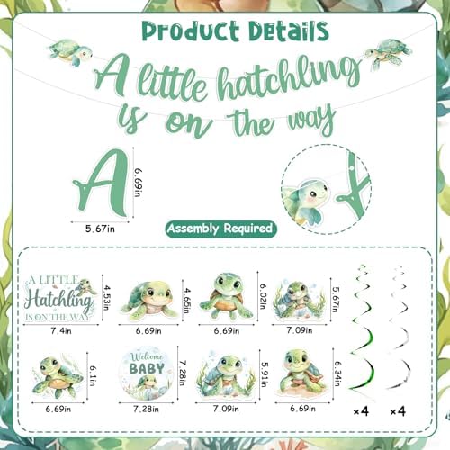 Jollyboom Sea Turtle Baby Shower Decorations, a Little Hatchling Is On The Way Backdrop Banner Cake Topper Sash Balloons Hanging Swirls Ceiling Streamers Table Honeycomb Centerpieces - Image 5