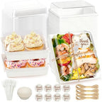 100 Pack Small Charcuterie Boxes with Clear Lids, 5.4 Inch To Go Paper Mini Food Containers, Disposable Dessert Bakery Boxes+100 Plastic Forks+100 Cupcake Liners for Cookie, Cake Slice, Sushi, White by Unknown