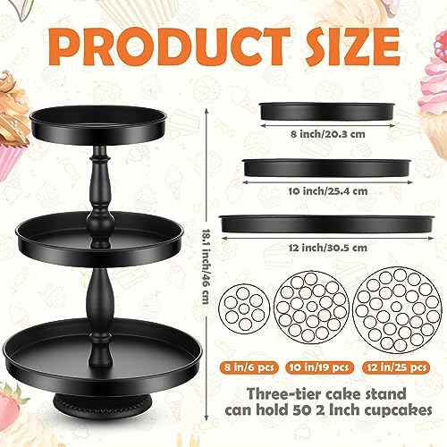 Maxdot 2 Pcs 3 Tier Cupcake Stand, Round Metal Dessert Tower,Black - Image 2