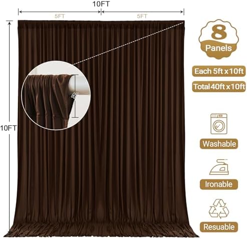 40x10FT Backdrop Curtains with Rod Pockets - Wrinkle Free Photo Stage Backdrop 8 Panels Curtains Drapes for Photography Wedding Party Baby Shower Decorations (Brown) - Image 5