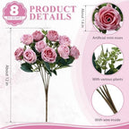 Zeyune 8 Pack 12 Inch Artificial Rose Bouquet, Purple - Image 2