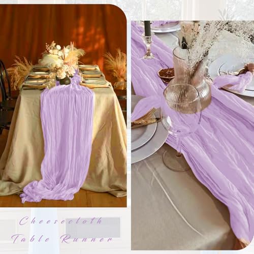12 Pieces Lilac Cheesecloth Table Runner 10FT Pink Runner for Tables Gauze Fabric Boho 35 x 120 Inches Long Table Runner Decoration Rustic Sheer Runner for Wedding Baby Birthday Party Lilac - Image 4