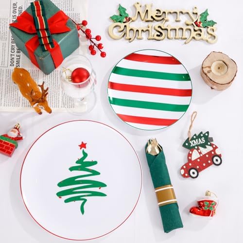 WONDERFUL 180Pcs Easy Prep Christmas Plastic Plates For Dinner Tree Design - Image 4