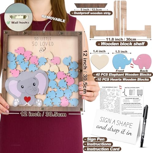 PARTYLOUD Baby Shower Guest Book, Elephant Baby Shower Decorations, Woodland Jungle Theme Baby Showers Sign in Guest Book Alternatives Frame Centerpieces Decor for Boy Girl - Image 3
