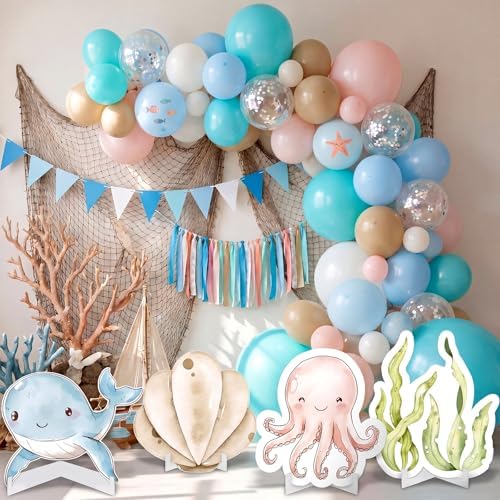 Honoson 4 Pcs Large 32" Under The Sea Party Decorations Ocean Animal Shell Cardboard Cutouts Standup Baby Shower Backdrop Photo Props Sign for Marine Animal Birthday Party Decor - Image 5