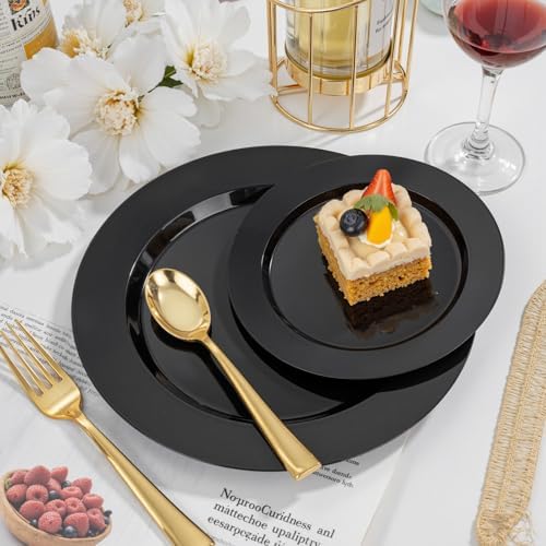 FLOWERCAT 200PCS Black Plastic Disposable Plates for Party - 10 "&7" Black Plastic Plates - Serve for 100 Guests for Summer Party & Birthday & Wedding&Halloween - Image 7