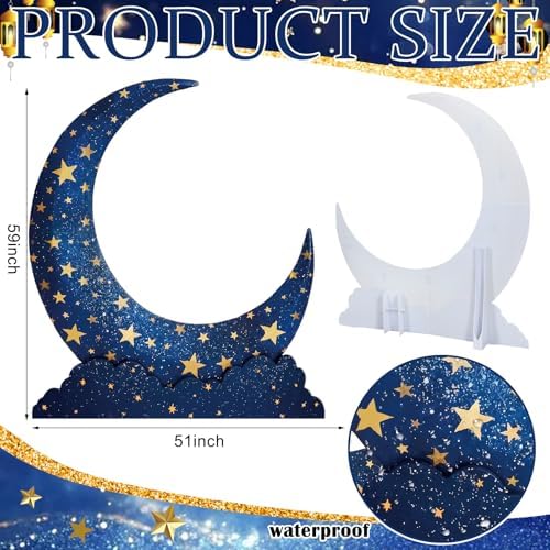 Leinuosen 5 ft Blue Star Moon Starry Night Party Decorations Crescent Moon Cardboard Stand up Cutout Large Life Size Twinkle Little Backdrop Prom Photo Prop Standup for Movie Night Birthday Homecoming - Image 2