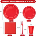 250Pcs Red Plastic Party Plates and Napkins Set for Birthday, Christmas - Image 2