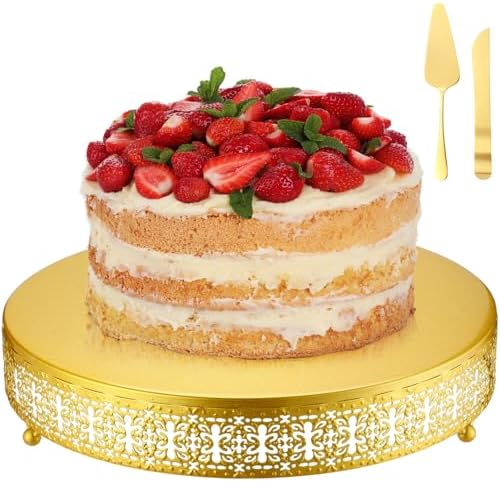 Wenqik Gold Metal Cake Stand 14 Inch with Cutting & Spatula by Wenqik
