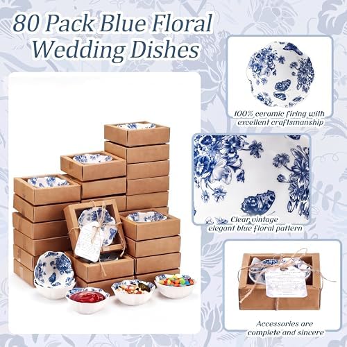 Teenyyou 80 Pack Wedding Favors Small Ceramic Bowls Blue Floral - Image 2