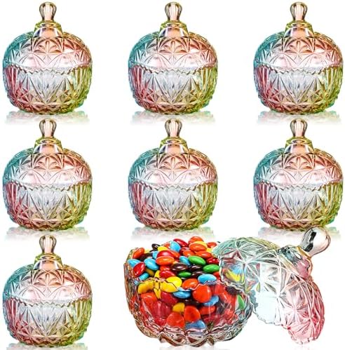 Tanlade 8 Pcs Glass Candy Jar with Lids Crystal Decorative Small Candy Dish Apothecary Jar with Lids Covered Glass Bowl Cute Jewelry Box Cookie Snack for Home Party Wedding (Colored) by Tanlade