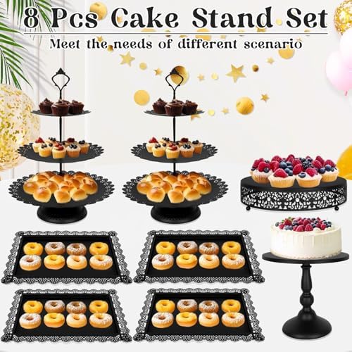 Fivenl 8 Pcs Cake Stand Black Metal Dessert Table Display Set, 3-Tier Cupcake Stand, Cake Display Tower and Cookie Tray Rack Serving Tray for Birthday Party, Weddings, Baby Shower (Black) - Image 7