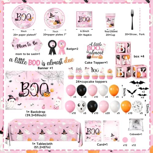 A Little Boo Is Almost Due Baby Shower Decorations - Pink Halloween Baby Shower Decorations for Girl Includes Plates,Napkins,Banner,Balloon Arch for Halloween Birthday Party - Image 6