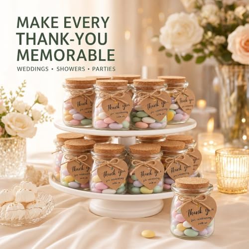 AIXIANG 60 Pack 3.5 oz Glass Jars with Cork Lids & Airtight Plastic Seals - Small Glass Bottles for Wedding Favors, Baby Shower, Spices - Complete DIY Kit with Thank You Stickers, Tags & Twine (100ml) - Image 6