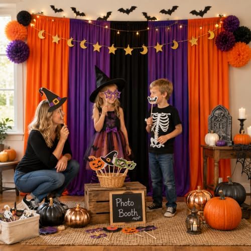 Halloween Backdrop Curtain - 10×7ft Black Orange Purple Party Background Decor for Spooky Parties, Photo Booths, Home Haunted House, Reusable Holiday Wall Decoration for Adults Teens - Image 6