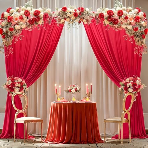 10x10ft Red Backdrop Curtain Panels for Parties - Wrinkle Free Polyester Photo Curtain Backdrop Wedding Back Drop Fabric Drapes for Party Decorations Background for Photography - Image 3