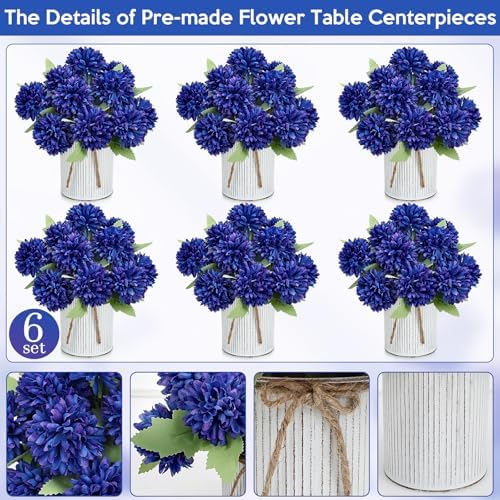 6 Set Pre-Made Flower Table Centerpieces - Royal Blue - Image 5