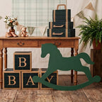 ReliThick 8 Pcs Green Tartan Baby Shower Decor Kit with 3 Pack Suitcase Boxes 4 Pack Baby Letter Boxes Rocking Horse Card Vintage Green Plaid Party Supplies for Birthday Party Decor by ReliThick