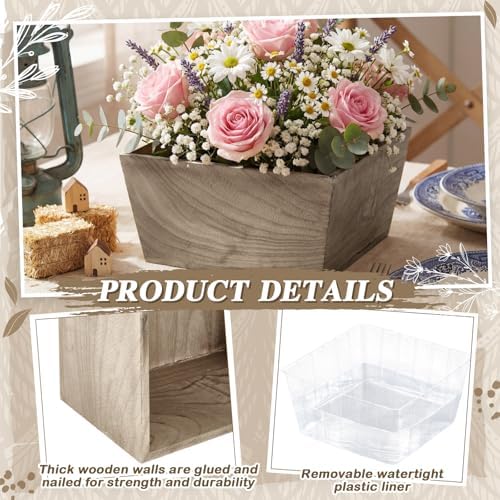 Dandat 6 Set 8 Inch Wooden Flower Box Rustic Table Centerpieces,Brown - Image 3