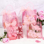 Sayglossy 50 Pcs Clear Pink Gift Bags with Handles 6.1 x 5.9 x 2.8 Inch Wedding Transparent Glitter Tote with Ribbons Reusable PVC Gift Wrap Bags for Baby Bridal Shower Birthday Party - Image 3