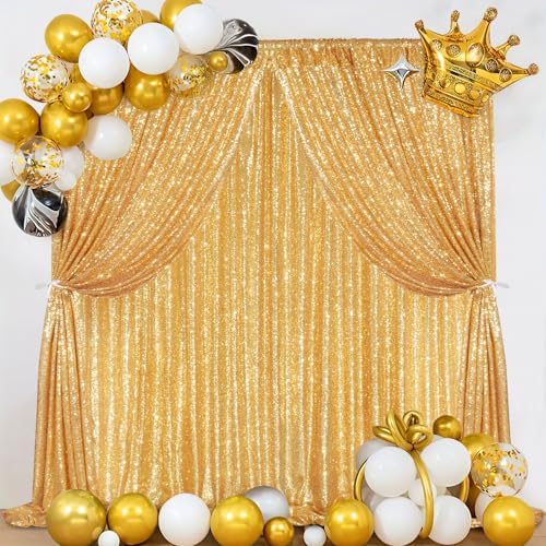 Gold Sequin Backdrop Curtain 2 Pcs 5FTx10FT Panels Stage Background for Wedding Party Drapes Decorations - Image 4