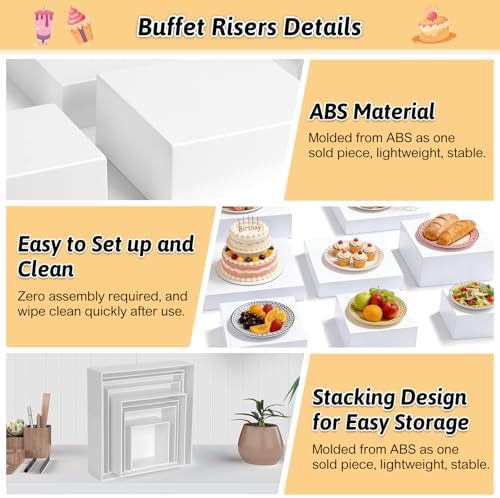 Billbotk 8 Pieces Large Buffet Risers with Label Stands, Serving Tong and Markers for Party, Display Stands for Jewelry Display, Home Display, Table décor(12"/11"/ 10.5" /9.5"/ 8.5" /7.5" 6.8"/ 5") - Image 5