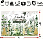 Watercolor Gold Glitter Let The Adventure Begin Backdrop Mountain Pine Tree Wilderness Background Bear Badge Woodland Adventure Baby Shower 1st Birthday Party Photography Booth Banner，A：9X6FT - Image 7
