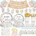 Hombae Baby in Bloom Baby Shower Decorations, 194PCs Spring Wildflower Party Supplies Wild Flower Tableware with Balloons Floral Banner Plates Napkins Forks Straws Service 24 by Hombae