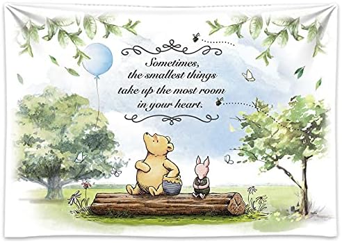 Fabric 8x6ft Classic Winnie Bear Baby Shower Backdrop Party Decorations Supplies for Boys Newborn Kids Blue Balloon and Friends Birthday Cake Table Banner Photo Studio Props Photography Background by CelebrateEveryMoment