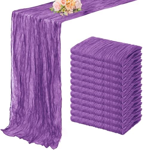 12 Pack Purple Cheesecloth Table Runner 10FT Boho Fabric Rustic Cheese Cloth Table Runner for Wedding Bridal Shower Baby Shower Gauze Sheer Birthday Party Table Decorations 20 x 120 Inch Long by FoliafeelHome