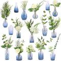 WARMALL Artificial Flowers with Vases, 16 Pcs Blue Bud Vases, & 81 Pcs Artificial Plants DIY Set Suitable for Centerpieces Table Weddings Party Office and Indoor Decor Mini Small Glass Clear by Unknown