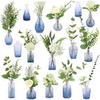 WARMALL Artificial Flowers with Vases, 16 Pcs Blue Bud Vases, & 81 Pcs Artificial Plants DIY Set Suitable for Centerpieces Table Weddings Party Office and Indoor Decor Mini Small Glass Clear by Unknown