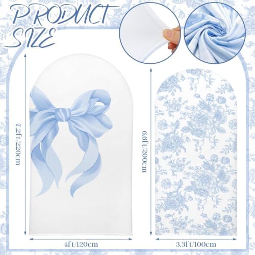 Mindsoft 2 Set Blue Bow Floral Arch Backdrop Cover 7.2ft 6.6ft - Image 2