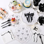 Ziliny 350 Pcs Bow Black Party Supplies Tableware Set Disposable 9'' 7'' Paper Plates 9 oz Cups Cutlery Napkins Dinnerware Set for 1st Birthday, Serve 50 (Bow, Black) - Image 4