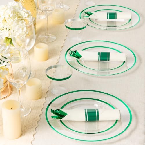 BESTSTAR 350 PCS Clear Green Plastic Dinnerware Set for Party for 50 Guests - Image 7