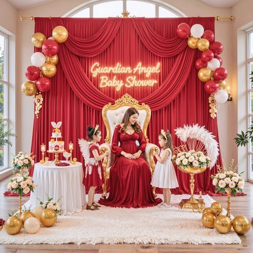 50ft x 10ft Wrinkle Free Red Backdrop Curtains for Parties, Polyester Photo Backdrop Drapes 10 Panels 5x10ft for Weddings Birthday Party Christmas Photography Background - Image 6