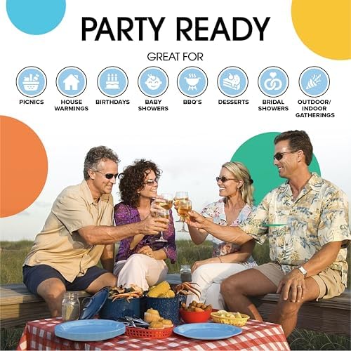 Party Solids Exquisite Light Blue Paper Plates Disposable Heavy Duty 200 Pcs - 100-7 & 100-9 Light Blue Disposable Plates for Party Heavy Duty 350 GSM for Birthday Supplies - Image 6
