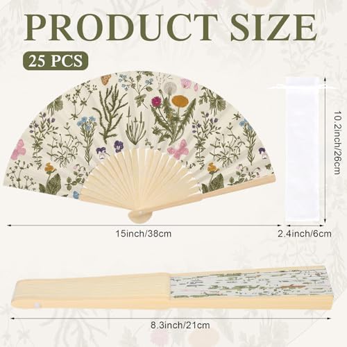 25 Pcs Wildflower Folding Hand Fan Bulk with Organza Bags - Image 2