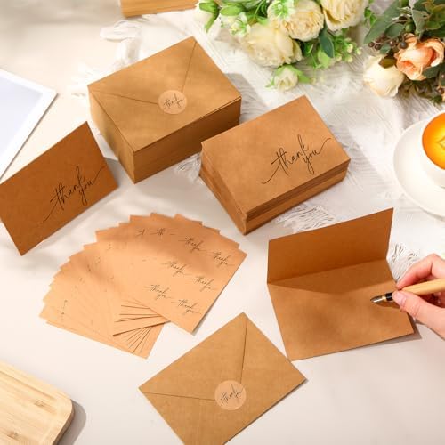 Gueevin 200 Pcs Thank You Cards with Envelopes Stickers, 3.5x5", Brown - Image 4