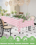 Smiry 8 Packs Gingham Disposable Table Cloth, 54 x 108 Inch Waterproof Plastic Tablecloth, Rectangle Pink and White Checkered Table Covers for Party, Birthday, Picnic, Valentines - Image 7