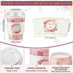 Remerry 100 Pcs 12oz Floral Disposable Coffee Cups with 100 Lids and 100 Sleeves Paper Insulated Drink Hot Coffee Paper Cups with Dome Lids and Sleeves for Parties Wedding Baby Shower(Retro) - Image 2