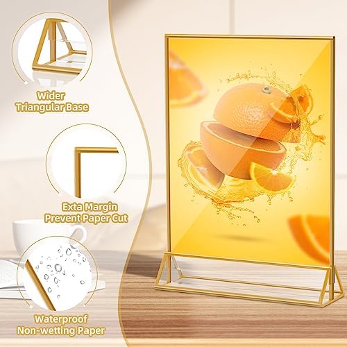 PPH-Sisy Acrylic Sign Holder 8.5x11 Gold Picture Frames Clear Tabletop Display Stand Menu Holder for Flyer, Wedding Table Number, Restaurant, Office, Retail Store & Party, 6 Pack - Image 5