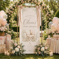 Oh Baby Vintage Stroller Floral Baby Shower Satin Fabric Welcome Banner by Custom