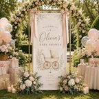 Oh Baby Vintage Stroller Floral Baby Shower Satin Fabric Welcome Banner by Custom